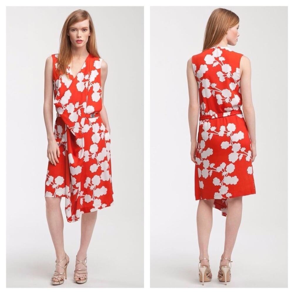 Diane Von Furstenberg Naira Dress Size 6 Orange Floral 100% Silk Draped Chic